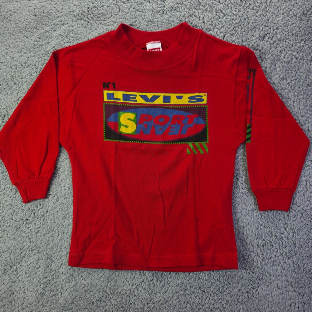 Vintage Levis Sport Jeans Red Long Sleeve Graphic T-Shirt Kids Size 6 NWT USA